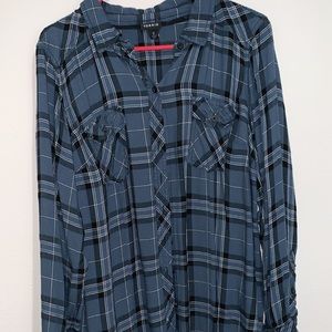 Torrid “Taylor” blue plaid button up twill LS sz 2